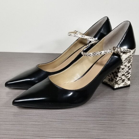 Marc Fisher Zullys Snake Embossed Mary Jane Pump, Black Leather, Womens Size 9 M - Picture 3 of 13